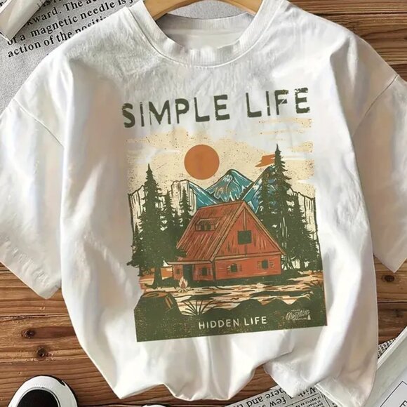 Cabin and Mountain Simple Life T-Shirt - Picture 1 of 3